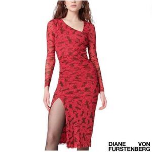 Diane Von Furstenberg Edyna Dress Midi Crawling Chain Small Beet Pink‎ Large